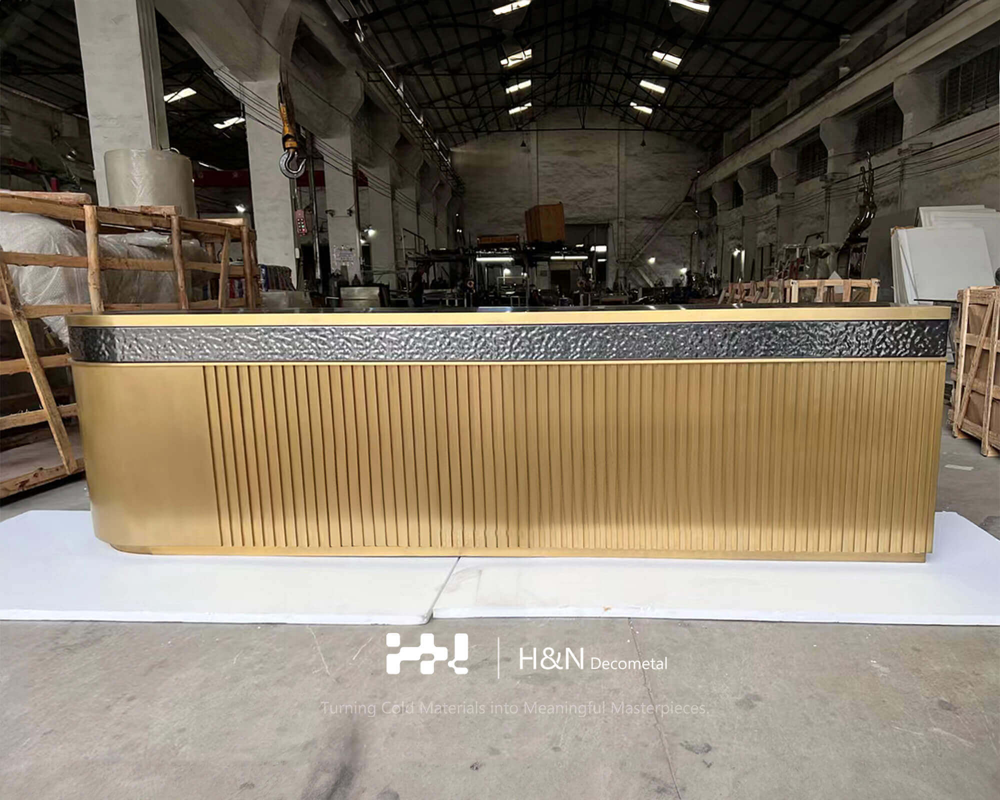 Black and Gold Metal Reception Desk