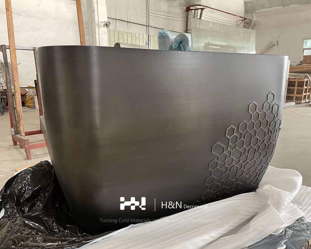 Custom Color Metal Reception Desk with Honeycomb Texture