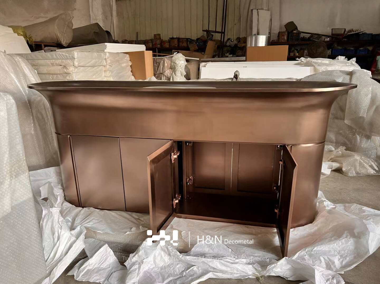 Custom Copper Colored Metal Bar for Bar Decor