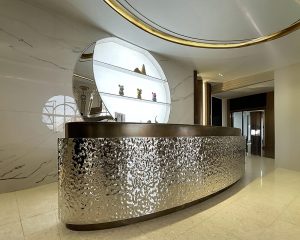 Hydrographic Stainless Steel Reception Desk for Office Buildings