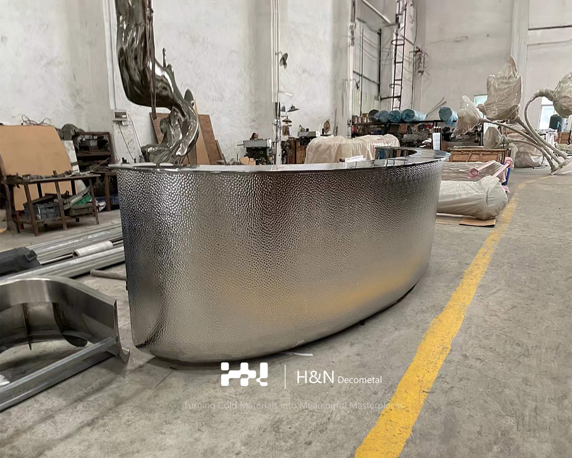 Silver Reception Desk with Whacked Texture Finish