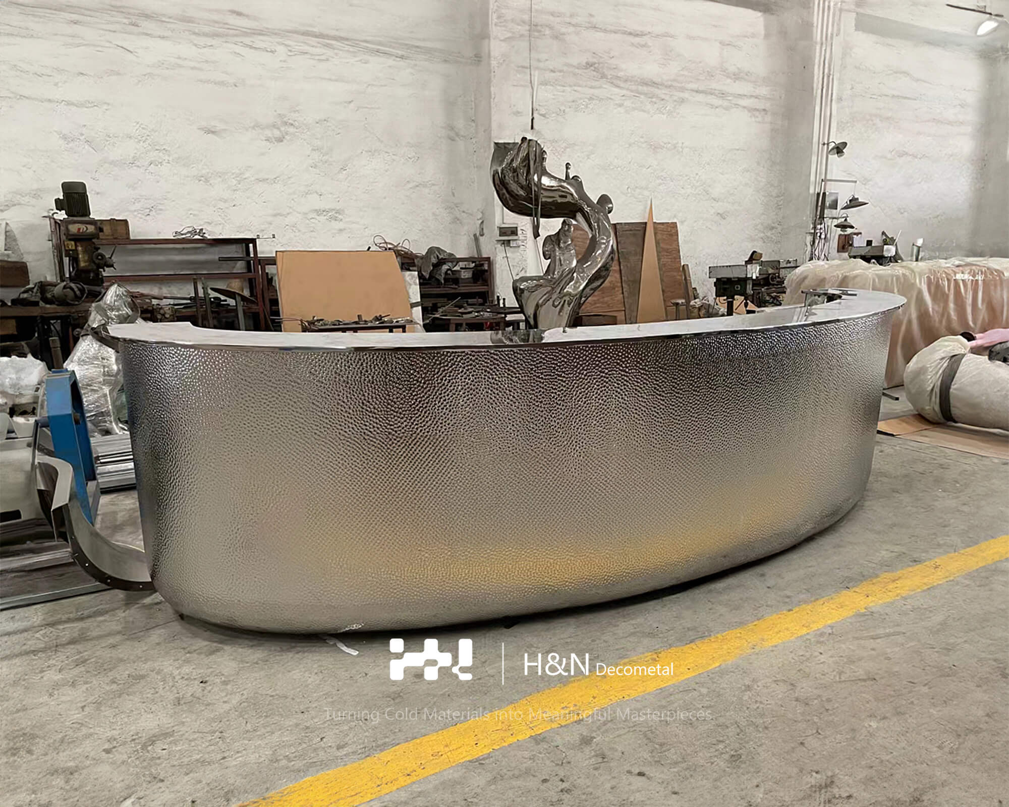 Silver Reception Desk with Whacked Texture Finish